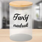 Pojemnik szklany 600 ml z drewnianą bambusową przykrywką z Twoim nadrukiem