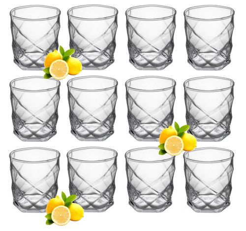 Komplet zestaw 12 szklanek do napojów wody drinków 330 ml geometryczny wzór na Arena.pl