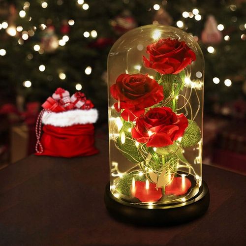 WIECZNA RÓŻA W SZKLE PREZENT NA WALENTYNKI ŚWIECĄCA LED BATERIE + PUDEŁKO na Arena.pl