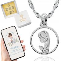 Medalik Matka Boska i srebrny łańcuszek 40 cm 925 idealny prezent komunijny