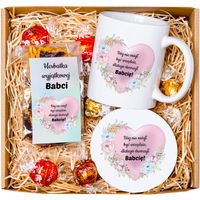 Prezent na dzień Babci ZESTAW Kubek z podkładką i Herbatkami