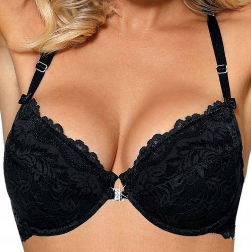 Biustonosz Zapinany z Przodu Push Up Koronkowy Szyty w Polsce Czarny 85C na Arena.pl