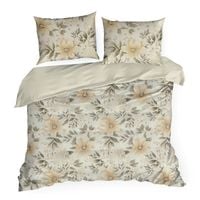Pościel bawełniana z nadrukiem kwiaty SONIA 220X200 70X80X2 kremowa