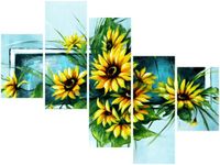 100 75CM OBRAZ 5 ELEM SŁONECZNIKI TURKUSIE ŚCIENNY