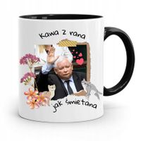 Kubek Czarny Śmieszny Pis Jarosław Kaczyński Z Nadrukiem Ze Zdjęciem