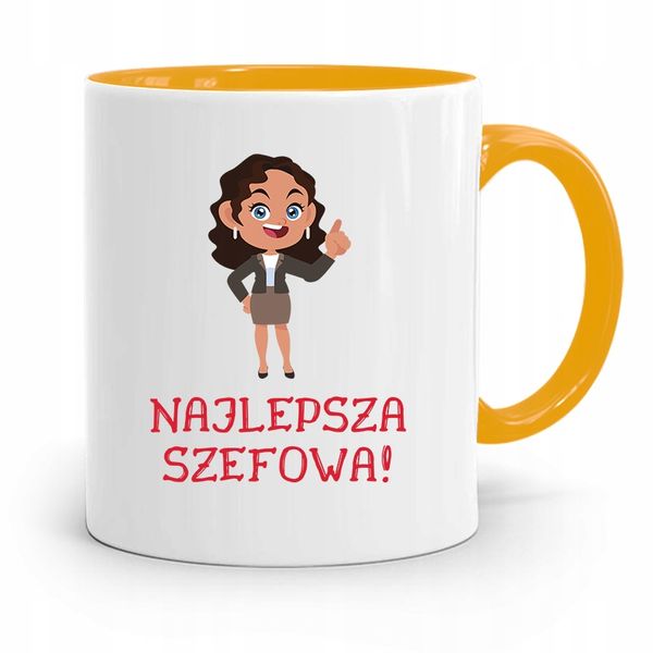 Kubek Żółty Prezent Dla Szefa Najlepsza Szefowa Z Nadrukiem Ze Zdjęciem zdjęcie 1