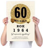 KARTKA XXL Z IMIENIEM URODZINOWA NA 60 URODZINY 1964 1965 1966 LAT +IMIĘ