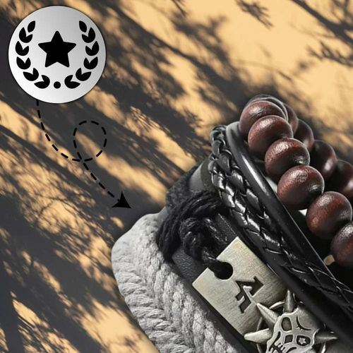 Zestaw męskich bransoletek skórzanych z koralikami i czaszką na Arena.pl