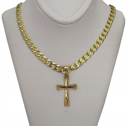 ZŁOTY PEŁNY ŁAŃCUSZEK MĘSKI PANCERKA Z KRZYŻYKIEM PR. 925 585 GRAWER GRATIS na Arena.pl