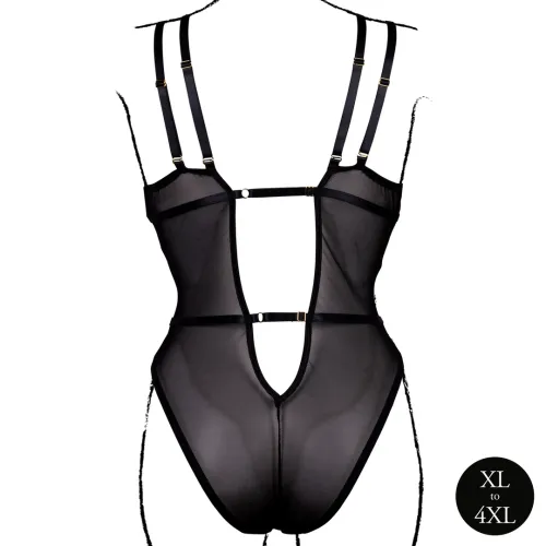 obsessive bodystocking koronkowy, regulowane ramiączka, czarny plus size na Arena.pl