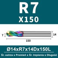 Frez kulowy, kula 2-ostrzowy VHM powłoka DLC Rozmiar: Ø14.0xR7x14Dx150L