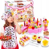 TORT URODZINOWY do KROJENIA KUCHNIA 75 ELEMENTÓW RÓŻOWY + AKCESORIA