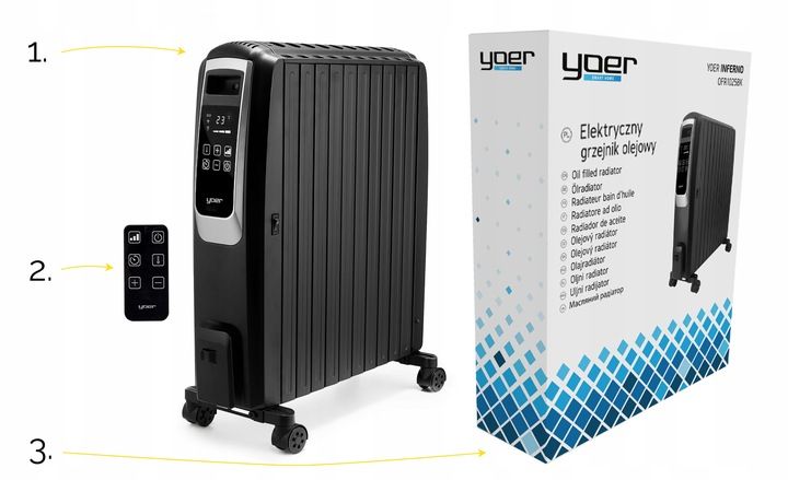 Grzejnik olejowy Yoer 2500W 10 żeberek +Timer +3 moce +Tryb zdjęcie 7