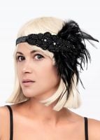 Opaska Czarna Retro z Piórami i Cekinami Elegancka Charleston Lata 20
