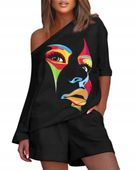 Komplet Z Motywem Twarzy Czarny / 2XL-3XL