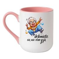 KUBEK "JEBNIĘTE SIĘ NIE STARZEJĄ" Wzór - Elegant Biało-Różowy 330 ml