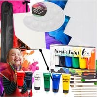 ZESTAW MALARSKI XXL SZTALUGA PODOBRAZIE FARBY PĘDZLE PALETKA POKROWIEC 22EL