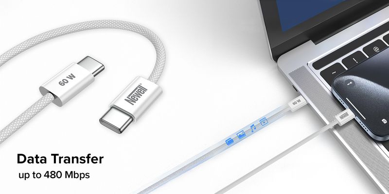 Kabel Newell USB-C - USB-C 60 W- 2 m, biały zdjęcie 6