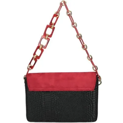 torebka damska nobo oryginalna wizytowa czerwono-czarna na złotym łańcuszku na Arena.pl