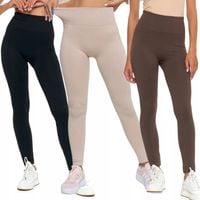 3x Legginsy Damskie Wysoki Stan Prążkowane Sportowe Zestaw Fit MORAJ