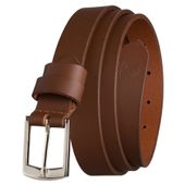 skórzany, wąski pasek damski w brązowym kolorze ze srebrną,