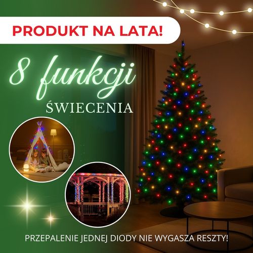 Lampki choinkowe 500 led multikolor 27,5 m 8 funkcji świecenia, oświetlenie świąteczne IP44 na Arena.pl