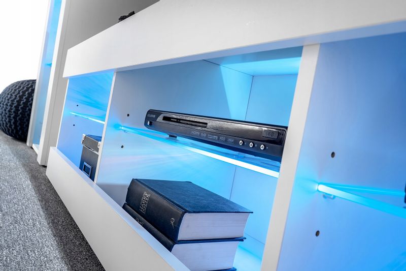 Meblościanka Czarny/Biały LED RGB Meble RTV – Zestaw Mebli zdjęcie 12