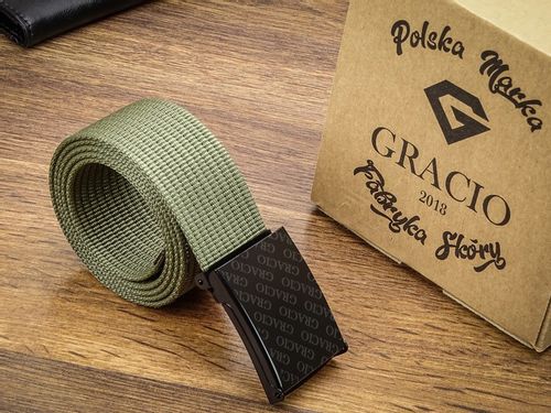 Pasek do Spodni Parciany KHAKI klamra GRACIO Męski Prezent 125cm na Arena.pl