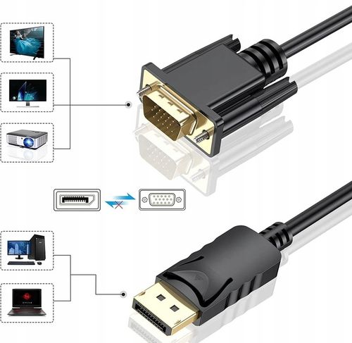 Przejściówka Kabel Adapter DisplayPort DP do VGA 2 m 1080 full HD 2m na Arena.pl