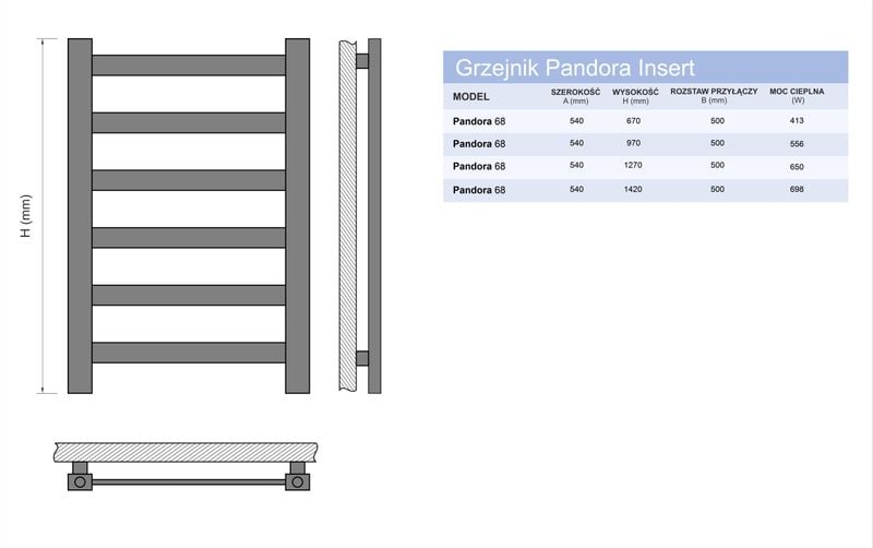 Grzejnik łazienkowy PANDORA INSERT 70/50 CZERWONY zdjęcie 9