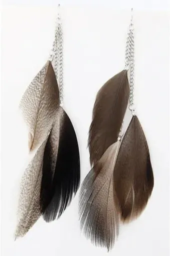 Kolczyki Srebrne Brązowe Pióra Piórka Długie 120mm zdjęcie 3