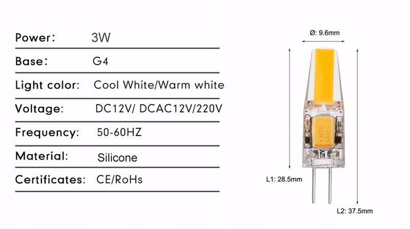ŻARÓWKA LED G-4 3W CIEPŁA/ZIMNA ŚCIEMNIALNA 230V zdjęcie 4