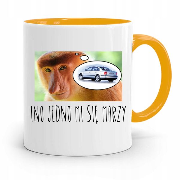 Kubek Żółty Nosacz Janusz Ino Jedno Mi Się Marzy Z Nadrukiem Ze Zdjęciem zdjęcie 1