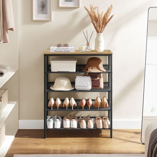 Szafka na buty loft 75x28x93 cm dąb artisan czarna metalowa na Arena.pl