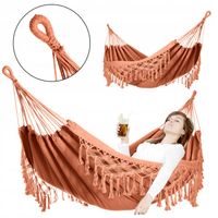 DUŻY DWUOSOBOWY MOCNY HAMAK OGRODOWY BOHO MAKRAMA MIDAS 150x200 XXL KARMEL