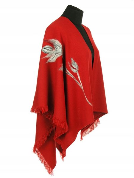 CZERWONE PONCZO Z HAFTEM R. UNI 42 - 48 50 52- 56 zdjęcie 3