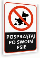 Tabliczka znak informacyjny 30x20 Biała SPRZĄTANIE PO PSIE Aluminiowa