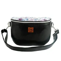 Duża Torebka Nerka Damska - Czarna i Kwiaty