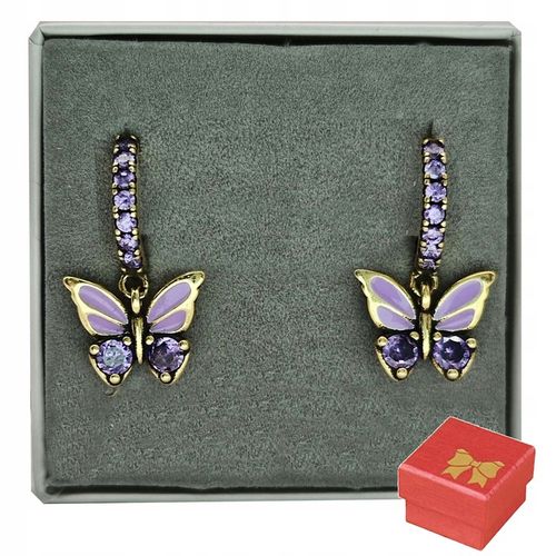 KOLCZYKI SREBRNE ZŁOCONE DZIECIĘCE MOTYLKI WISZĄCE CYRKONIE SREBRO 925 na Arena.pl