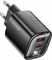 Ładowarka Voltage GaN Charger Mini 33W Dual USB-C/A Czarna z wyświetlaczem