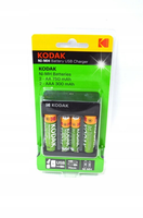 Ładowarka KODAK USB 2xAA 2xAAA + Akumulatorki 2x AA 750mAh + 2x AAA 300mAh