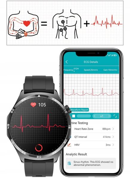 SMARTWATCH ZEGAREK CIŚNIENIOMIERZ EKG GLUKOZA GLIKEMIA HRV ROZMOWY MENU PL zdjęcie 3