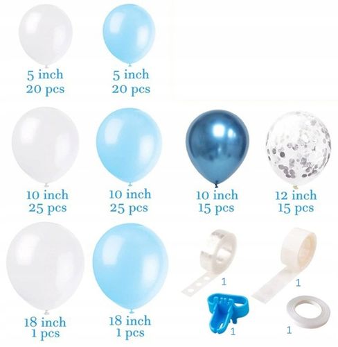 GIRLANDA BALONOWA XXL BALONY BIAŁA NIEBIESKA SREBRNA ROCZEK CHRZEST na Arena.pl