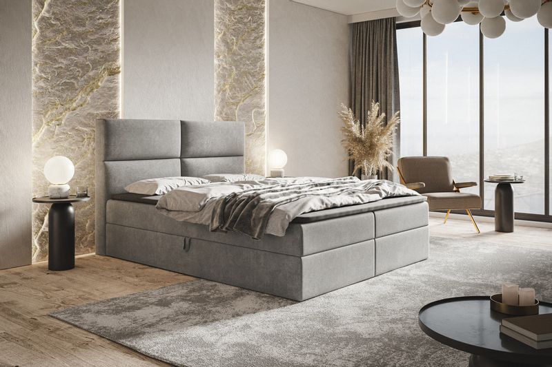 Kontynentalne łóżko tapicerowane Box III 140x200 pojemnik na posciel zdjęcie 6