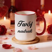 Duży kubek XXL z czerwonym uszkiem i rantem z Twoim nadrukiem