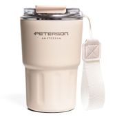 kubek termiczny ze stali nierdzewnej w beżowym kolorze z podwójnymi