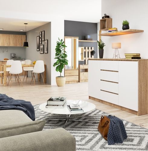 KOMODA K 160 cm 2 DRZWI 4 SZUFLADY SONOMA / BIAŁA na Arena.pl