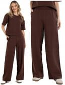 Dresowe Spodnie Damskie Szeroka Nogawka Luźne Wysoki Stan BRĄZOWE MORAJ XXL