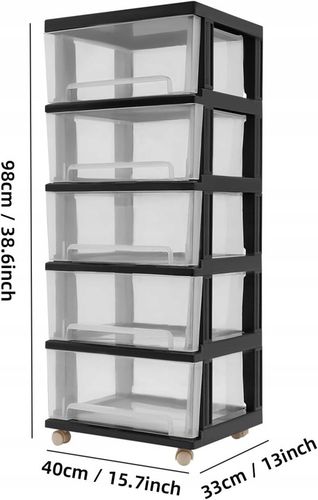 PLASTIKOWY POJEMNIK REGAŁ KOSZ NA ZABAWKI SZUFLADY 5 PÓŁEK na kółkach na Arena.pl