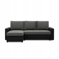 KANAPA NAROŻNIK LUNA POPIEL CZARNY Rogówka Rozkładana z Funkcją Spania